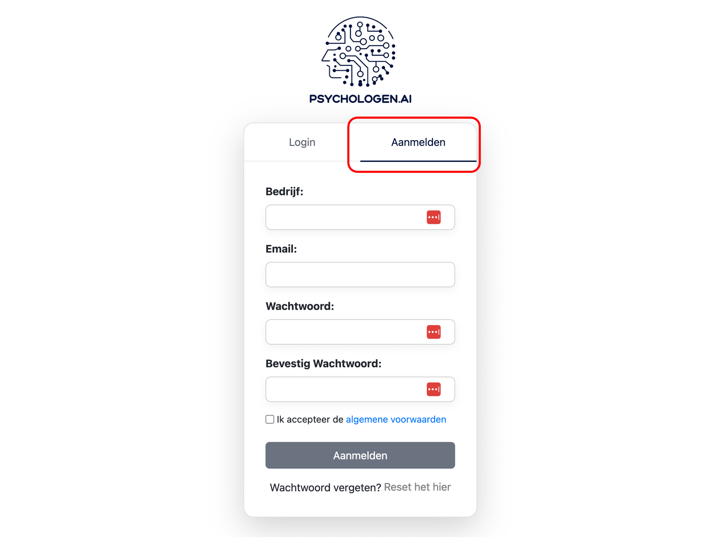 Screenshot voor Stap 1: Maak een account aan